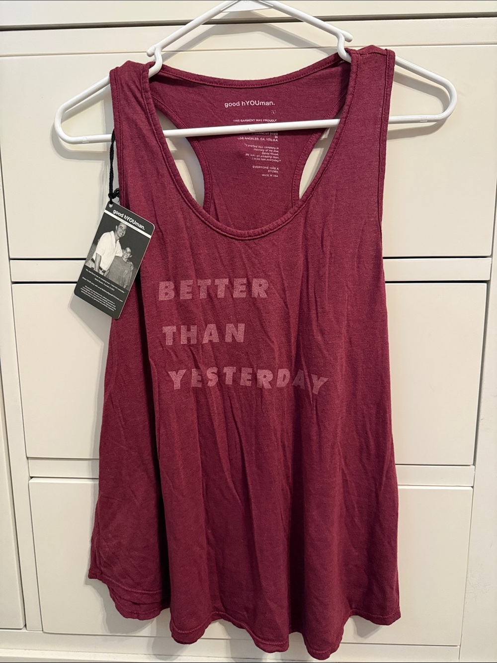 good hYOUman Maroon 'Better Than Yesterday' Racerback Tank - Size Large